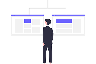 Illustration of person looking at two screens side-by-side