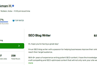 Screenshot of author’s Upwork profile