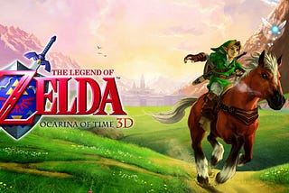 The Legend of Zelda: Ocarina of Time (OOT) 3D Art featuring adult Link riding Epona across Hyrule Field