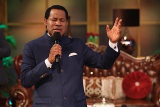 Pastor Chris Oyakhilome leads a prayer during a televised prayer service during the coronavirus pandemic.
