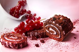 A black forest swiss roll cake