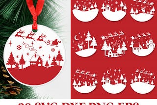 Round Winter Scene SVG, Christmas Ornament SVG, Round Winter Sign SVG, Christmas Laser Cut, Christmas Village Svg, Winter Girlande Plotter