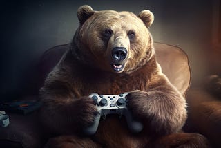 Image of bear holding a game pad