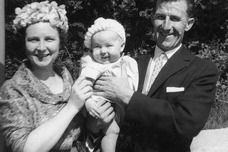 Christening photo 1964. Black and white family group.