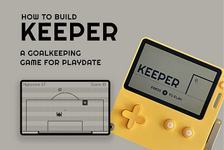 Playdate console with the Keeper game on it.