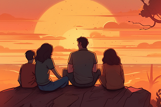 Family Watching Sunrise — Image Made with MidJourney