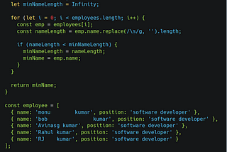 Coding: Find the Name With the Minimum Length from an Array of Objects in JavaScript