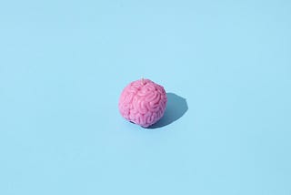 A model of brain on a blue background.