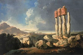 A painting by William Hodges of Easter Island moai