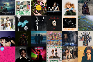 A grid featuring a wide variety of albums that came out this year, including those on this list and those that are not, but all are albums I liked.
