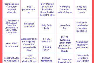 Valentine’s Day Bingo Card: Ennui and the Candy Aisle Edition