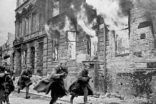 Kristallnacht photograph with building on fire