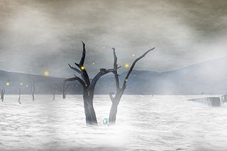 a lonely deserted landscape with dead trees (independent writers’ revenue)