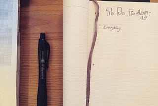 A journal with a ‘to do today’ list that simply says: ‘everything’