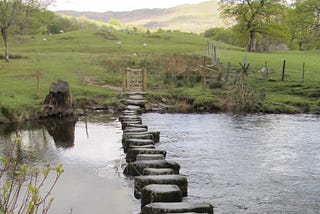 Picture of river with stones forming a path across it.