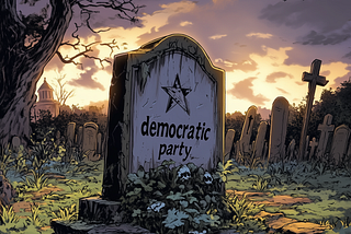 Graveyard with “Democractic Party” written on a headstone
