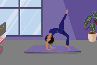 Illustrated image of a woman doing a backbend on a yoga mat.