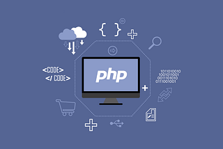 A text with the title “PHP” and a purple background