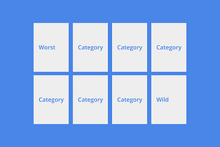 8 rectangles with the words in to guide Crazy 8s workshop participants