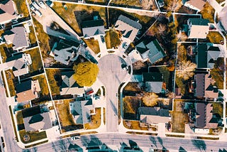 An overhead view of a housing subdivision