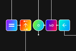 A masthead illustration of colorful boxes and arrows for interaction design.