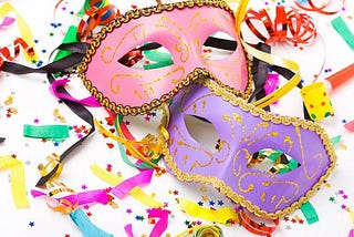 Masks, confettis of all colours, streamers.