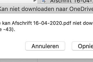 Dutch error message, translation: Can’t download file, error code -43.