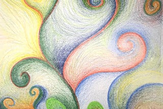 Colourful swirls and depths in pencil crayons.