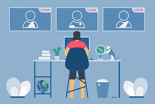 Person sitting in front of a computer, conducting a remote meeting.