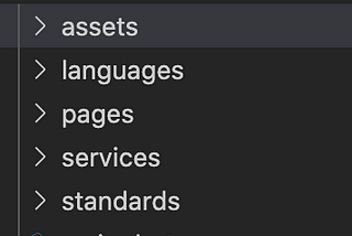 assets, languages, pages, services, standards