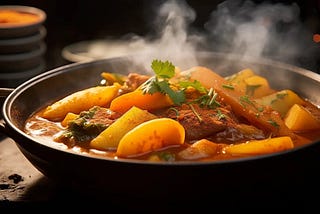 steaming Japanese curry with carrots potatoes and onions
