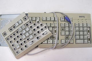 Photograph of a broken BenQ computer keyboard