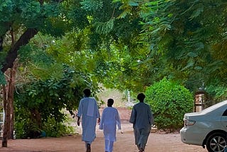 My cousins walk to our neighborhood mosque for Eid prayer in Khartoum, Sudan on the morning of Wednesday, July 21, 2021.