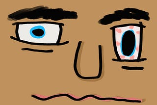 Digital drawing — close up tired parent face with one blood shot eye.