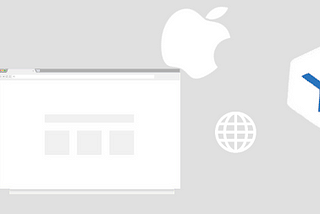 A flat webbrowser window, apple logo, xamarin logo and world wide logo