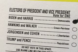 ballot showing biden and harris selected