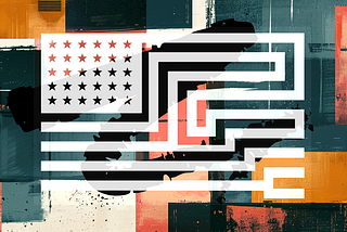 Abstract image of an American flag with stripes that run as a maze.