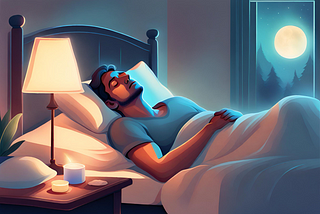 Illustration of a man feeling unwell and lying in bed