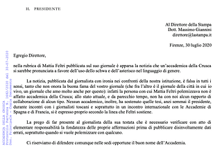 Perché la lettera dell’Accademia della Crusca al direttore de “La Stampa” contiene quasi tutto…