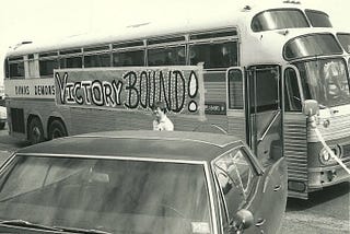 Dumas High School bus preparing to depart for the 1978 UIL Girls State tournament in Austin. Photo by author.