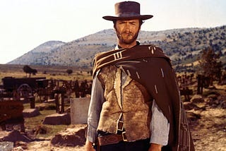 The iconic “Man with no name” portrayed by Clint Eastwood in Sergio Leone’s trilogy of spaghetti westerns