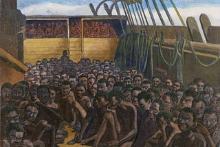 The slave deck of the ship ‘Wildfire’ captured transporting slaves 510 captives from Africa to the Caribbean, Wood engraving after daguerreotype made in Key West on April 30, 1860 with modern color.