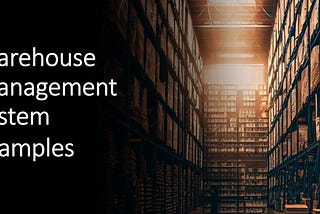 background warehouse with words of “Warehouse Management System Examples”