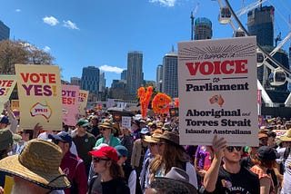 Supports of the Yes23 vote at a rally in Brisbane.