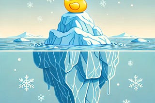 Rubber duck on an iceberg with Snowflakes