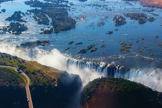 Victoria Falls plunging into the gorge below.