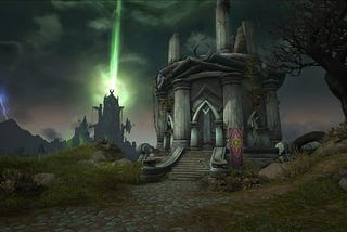 The Mage Tower on the Broken Shore with the Tomb of Sargeras in the background