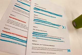 Copy options printed on A4 paper for highlighter test.