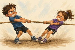 boy and girl playing a tight tug of war