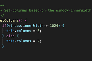 if window.innerWidth is greater than 1024, set columns to 3. Else set columns to 2